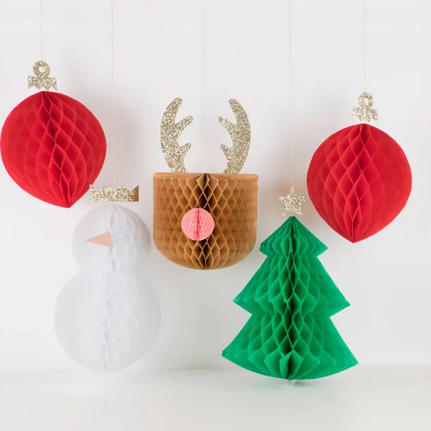 Meri Meri Christmas | Large Hanging Honeycomb Decorations (x 5)