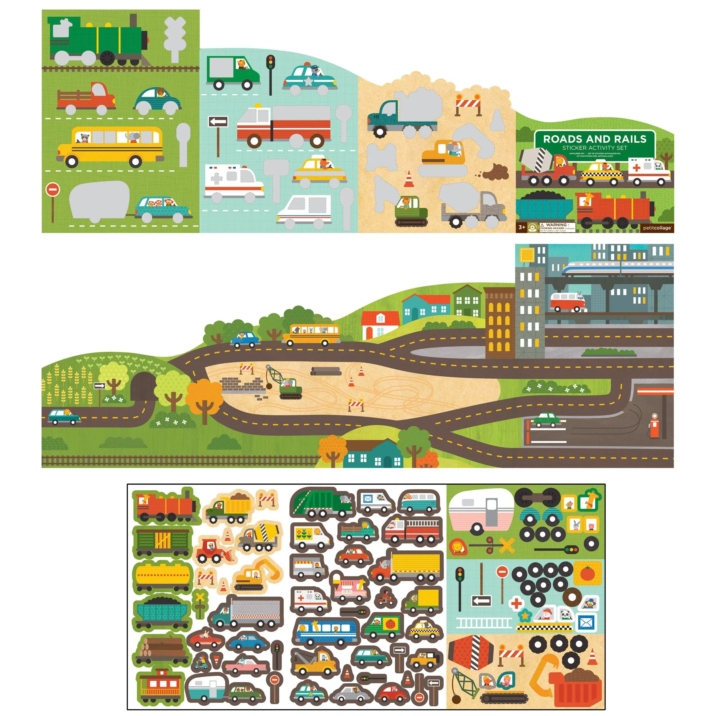 Petit Collage Stickers Book - Roads & Rails