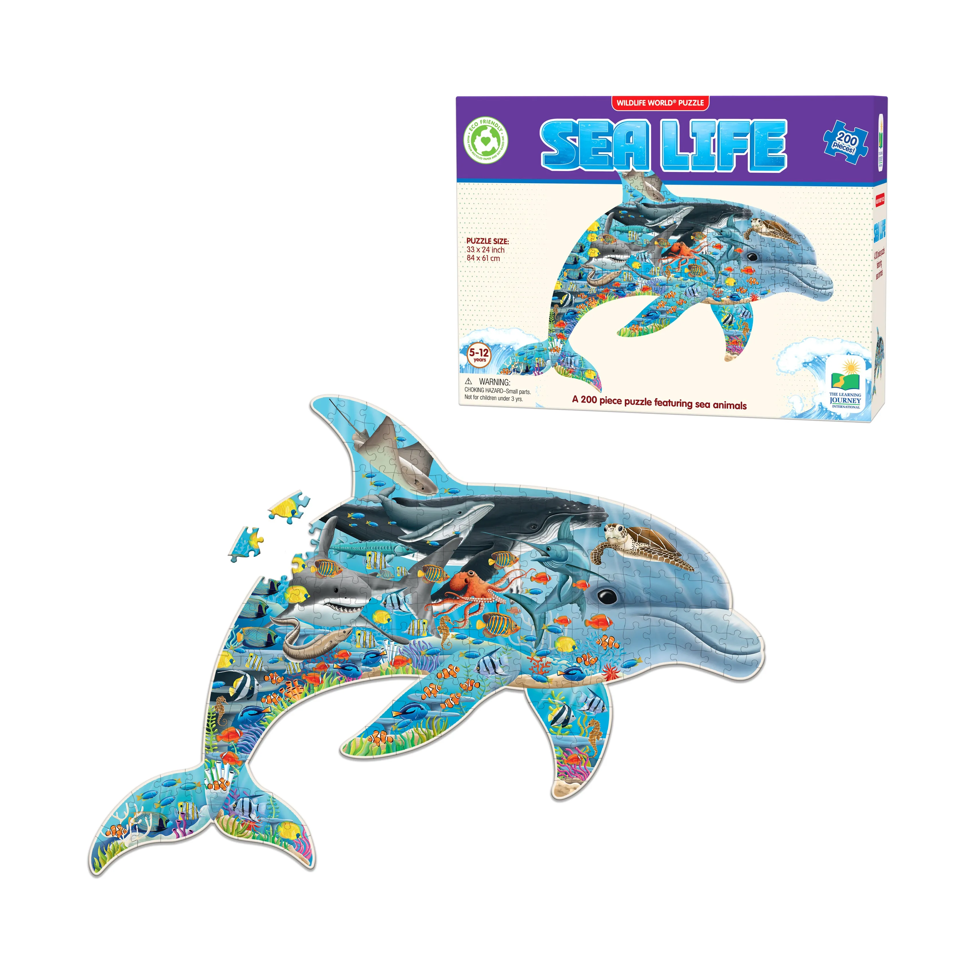Wildlife World Dolphin-Shaped Sea Life Puzzle - 200 pc